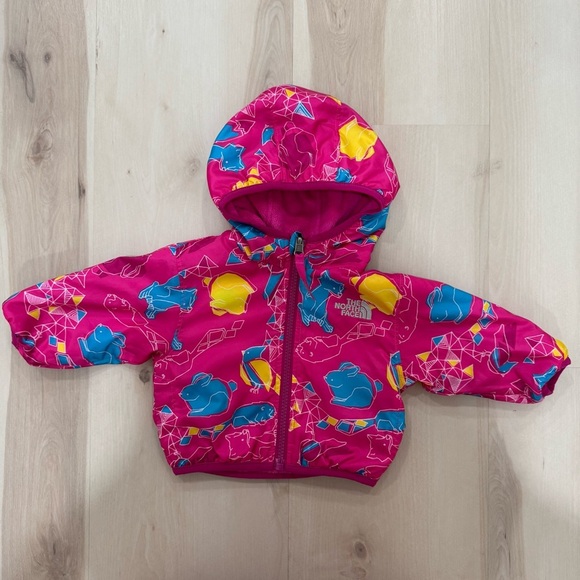 North Face Reversible Jacket Coat Baby Infant Girl's 0-3 Month Hood Pink - Picture 2 of 12